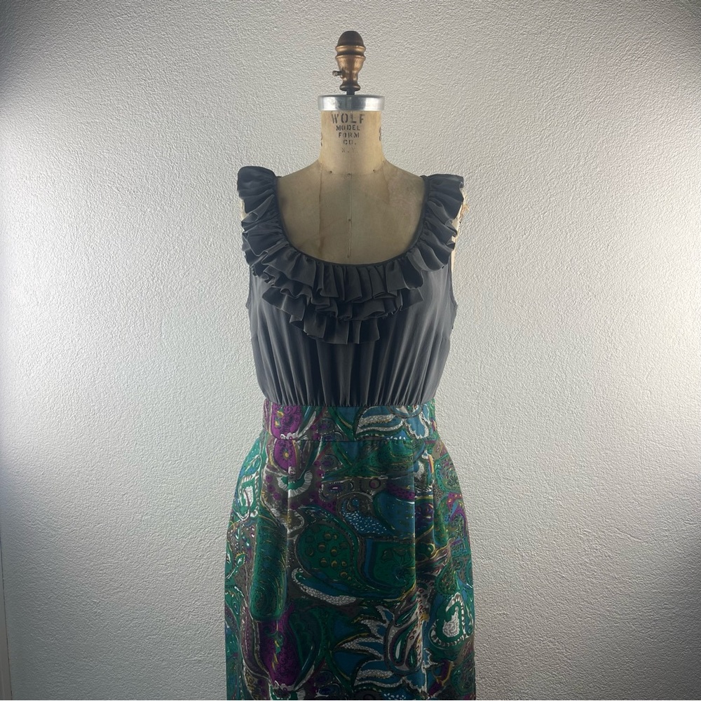 Anthropologie l 6 Maeve Seaside Fields Silk Ruffled Bodice Paisley Pencil Dress